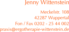 Meckelstr. 108 42287 Wuppertal Fon / Fax 0202 - 25 44 002 praxis@ergotherapie-wittenstein.de